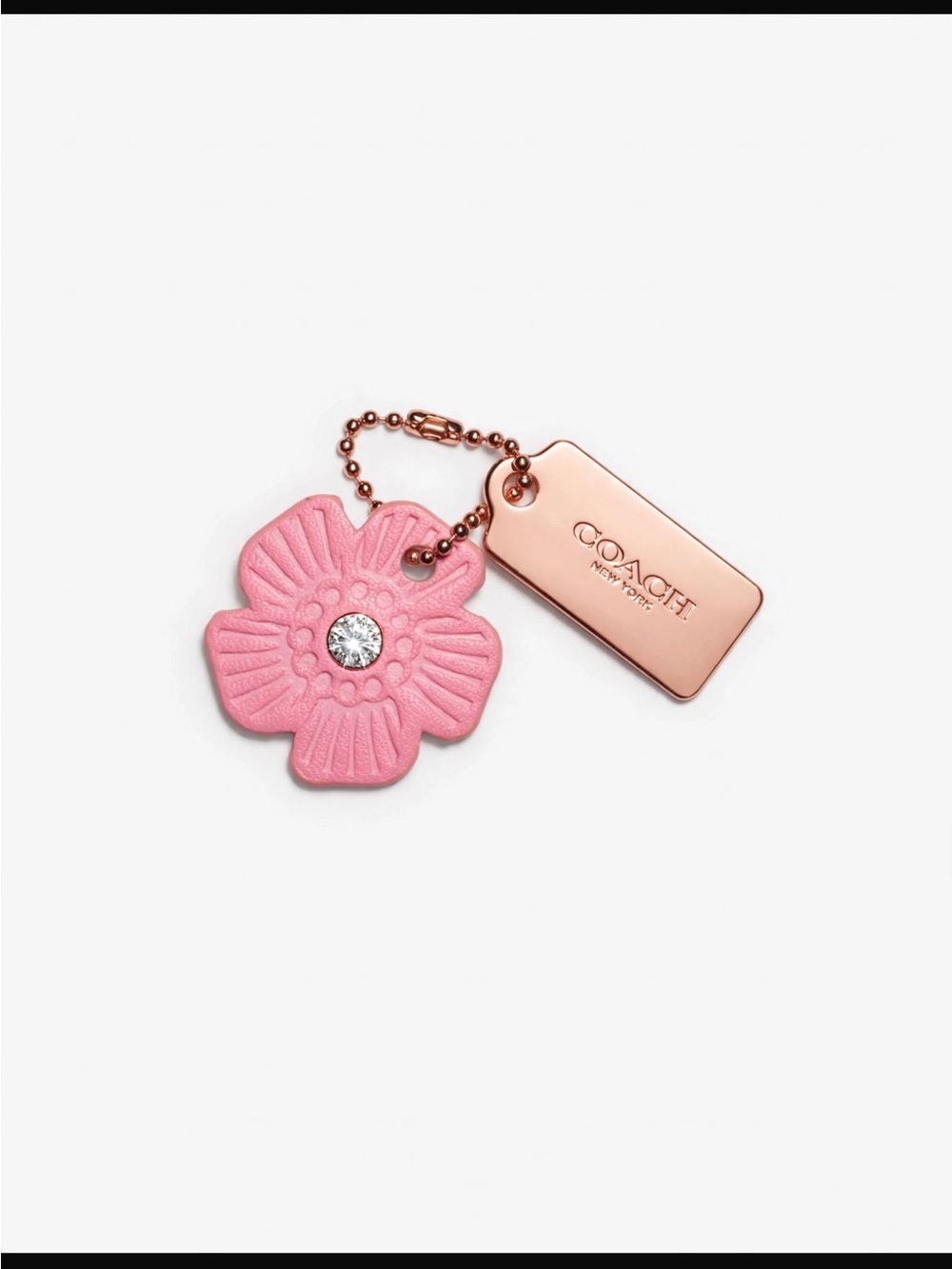 Coach Pink Leather Flower Charm with Rose Gold Tag - Picture 1 of 5